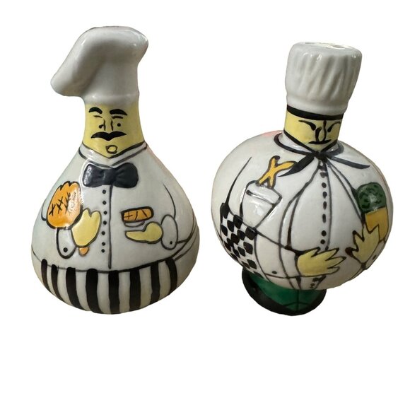 Vintage Chef‎ Salt and Pepper Shakers with Tray Ceramic Collectible - Picture 1 of 10